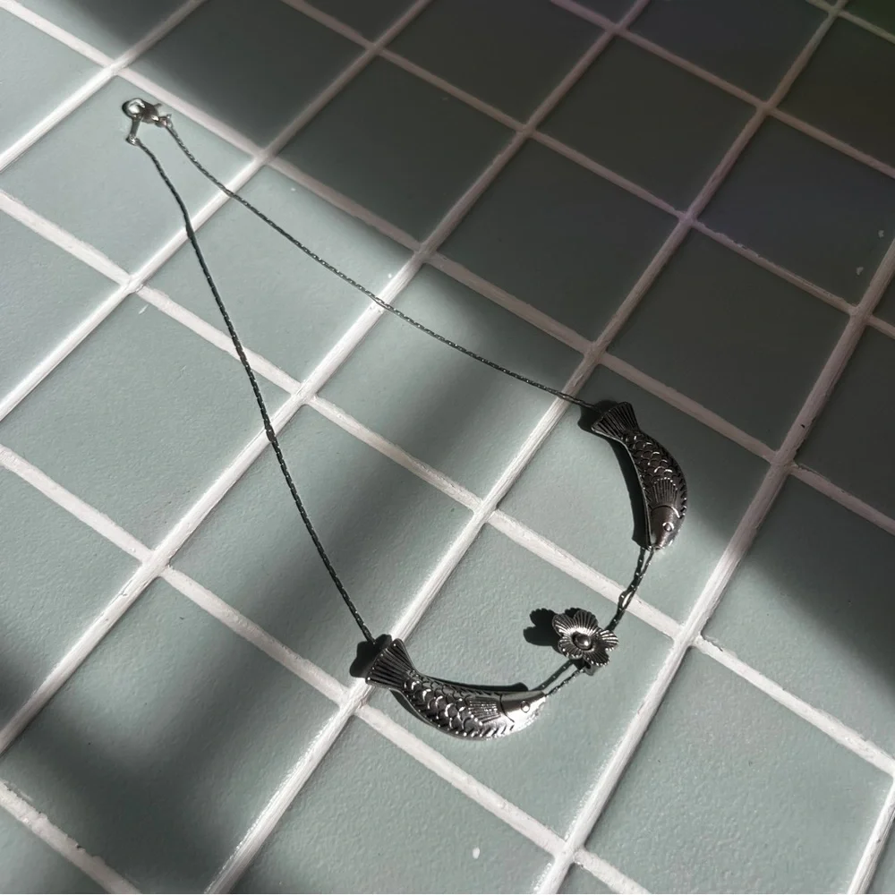 2 Fish & A Rose Silver Necklace - Picture 7 of 9